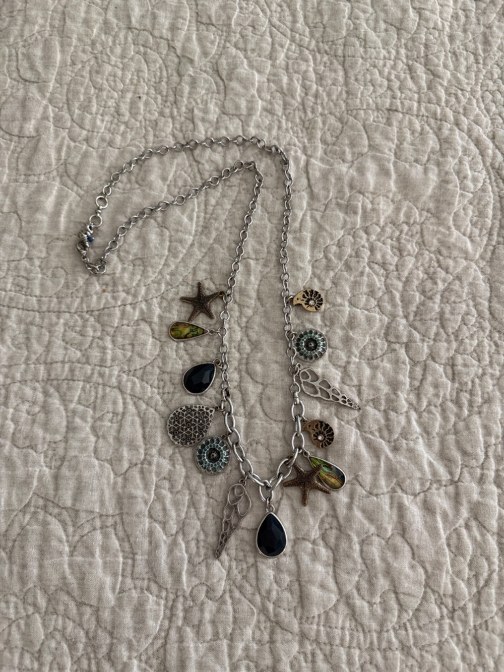 Lucky Brand Silver Sea Charm Necklace with Blue and Green Accents